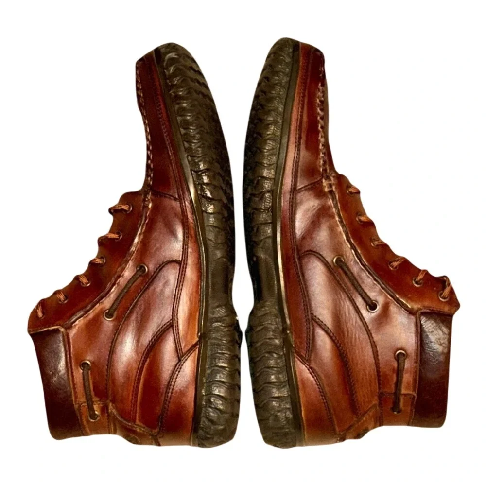 ROCKY Cabin Collection Brown Leather Moc Toe Work Boots Lace Up Cabincore Sz 12